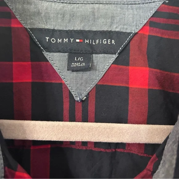 TOMMY HILFIGER ROLL-TAB PLAID UTILITY SHIRT Red/Blue Women’s Size Large - Picture 4 of 6